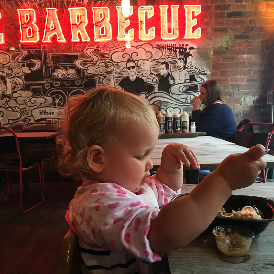 Baby at Red's True Barbecue Leeds