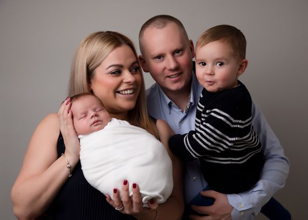 Family photograph at newborn photography session in Leeds