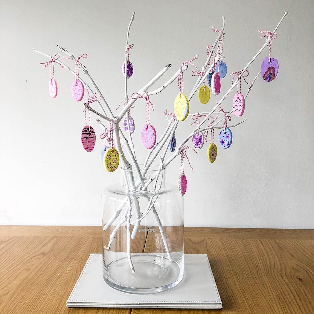 homemade easter tree with Salt dough easter ornaments 
